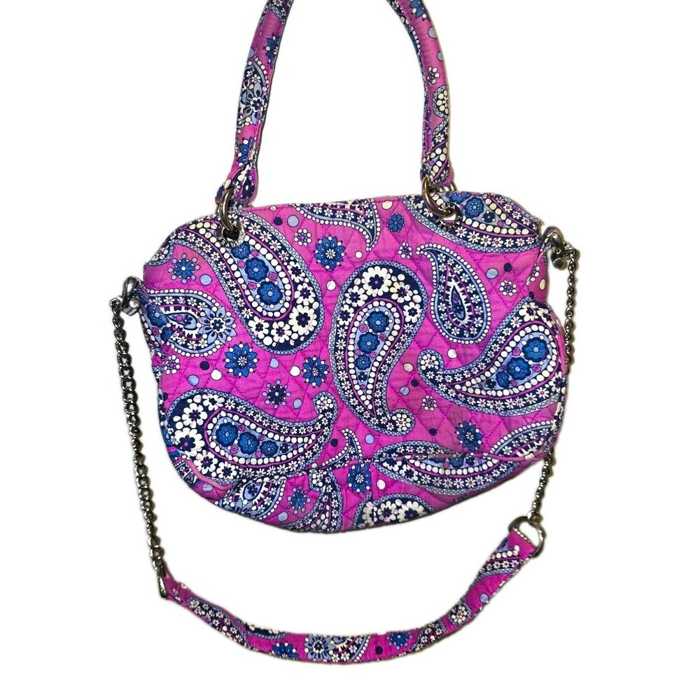 Vera Bradley Pink Paisley Satchel Top Handle Zip Lined Detachable Chain Strap